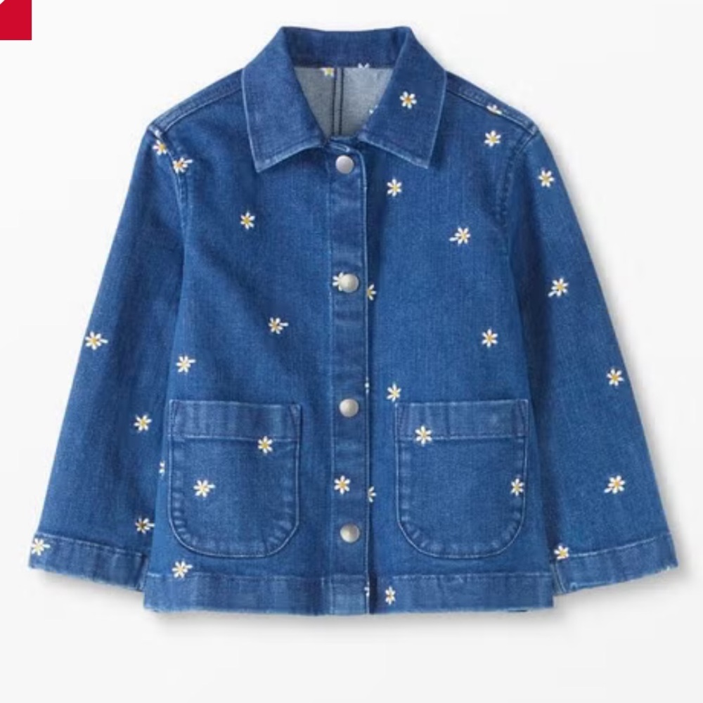 Hanna Andersson Denim collared cotton embroidered Spring floral jacket 4